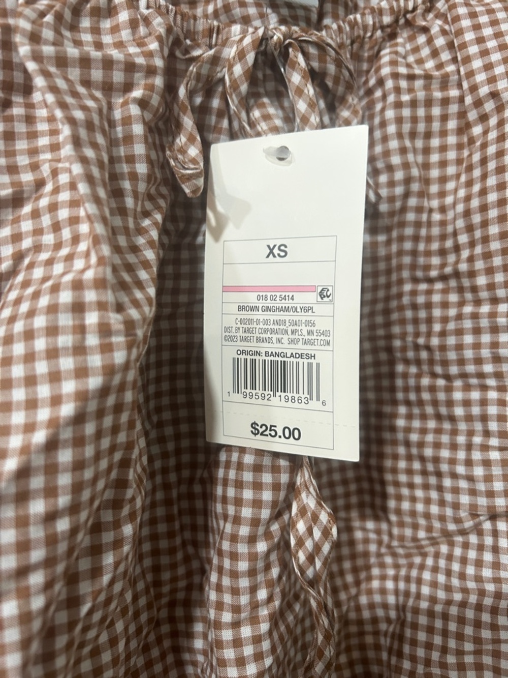 a new day Brown Gingham Puff Sleeve Crop Top with stretch measurements ⬇️ - Picture 2 of 6